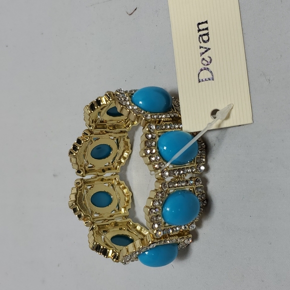 Devan gold-turq-rhinestone stretch bracelet - Picture 2 of 3